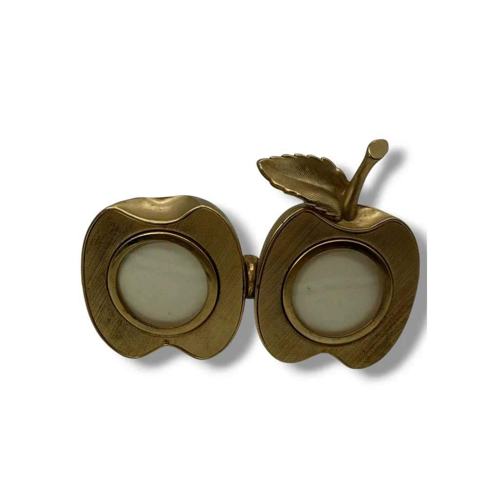 Vintage Ted Arnold Ltd Brass Double Apple Picture Frame Figural Mid Century